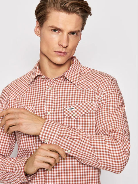 Wrangler Men's Red Regular Fit Ls Western Shirt | Wrangler In Lebanon