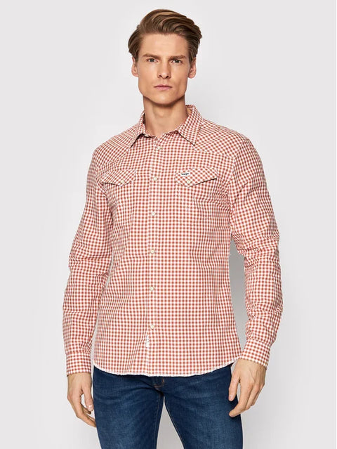 Wrangler Men's Red Regular Fit Ls Western Shirt | Wrangler In Lebanon