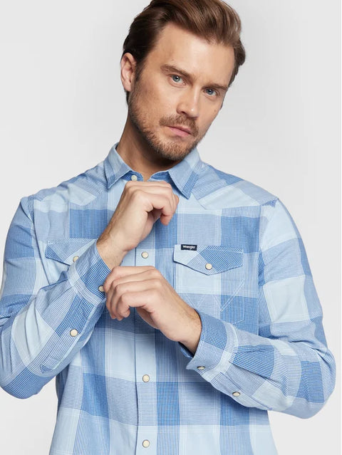 Wrangler Men's Cerulean Blue Western Shirt |Wrangler In Lebanon
