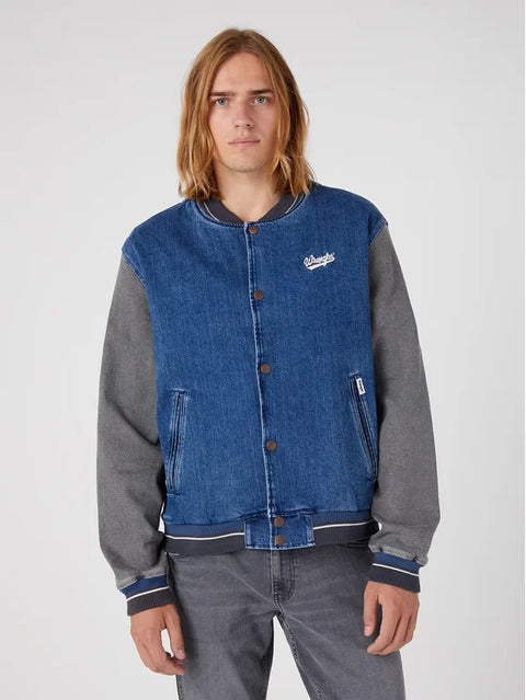 Wrangler Men's Blue Baseball Bomber Regular Fit Jacket | Wrangler In Lebanon