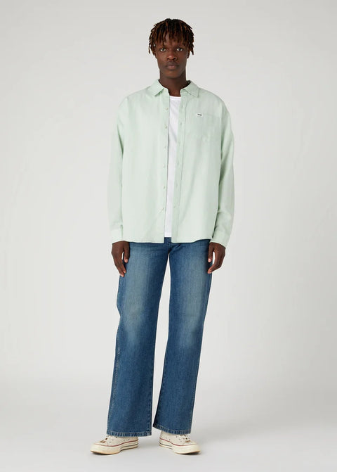Wrangler Men's Light Green Long Sleeve One Pocket Shirt | Wrangler In Lebanon