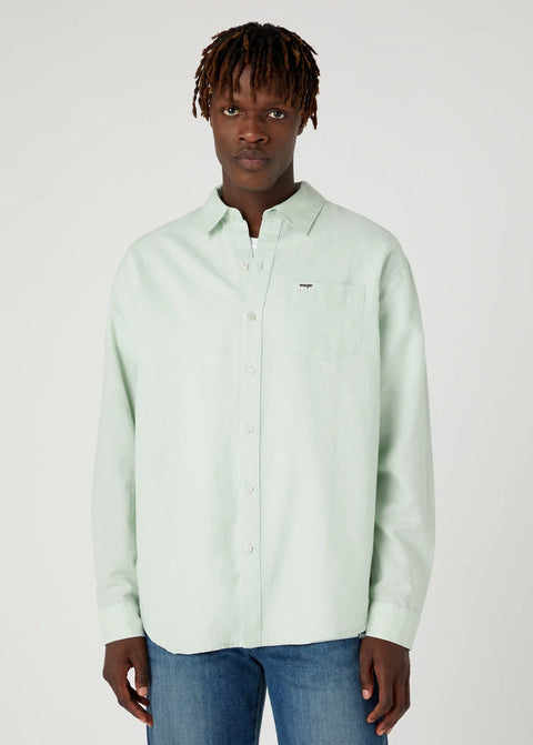 Wrangler Men's Light Green Long Sleeve One Pocket Shirt | Wrangler In Lebanon