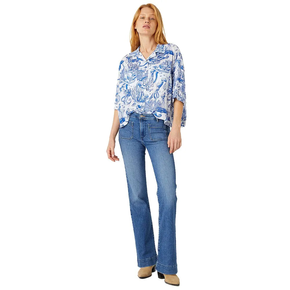 Wrangler Women's Blue & White Lounge Oversized long sleeve shirt | Wrangler In Lebanon