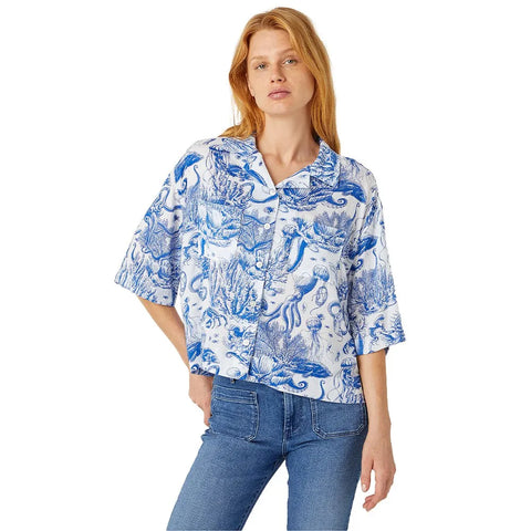 Wrangler Women's Blue & White Lounge Oversized long sleeve shirt | Wrangler In Lebanon