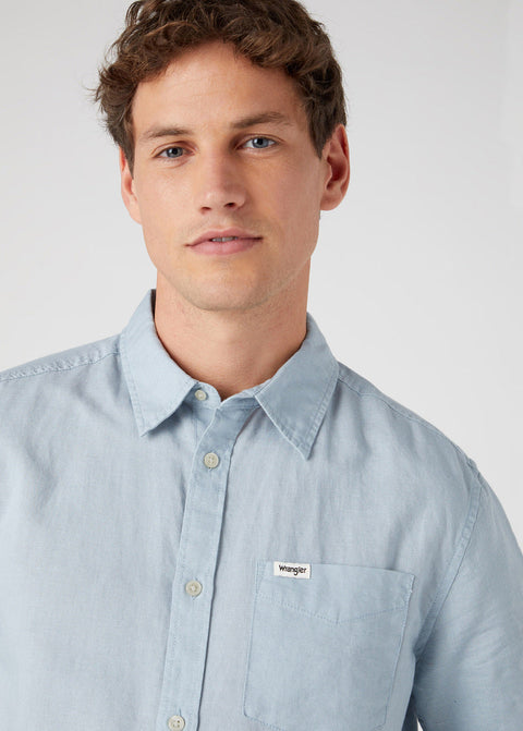 Wrangler Men's Light Blue Short Sleeve 1 Pocket Shirt | Wrangler In Lebanon