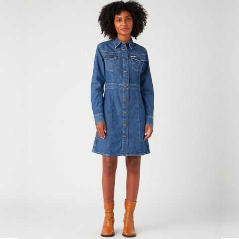 Wrangler Women's Blue Denim Slim Western Dress | Wrangler In Lebanon