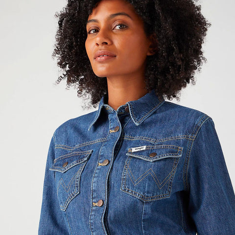 Wrangler Women's Blue Denim Slim Western Dress | Wrangler In Lebanon