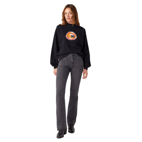Wrangler Women's Real Black Crew Neck Sweatshirt | Wrangler In Lebanon