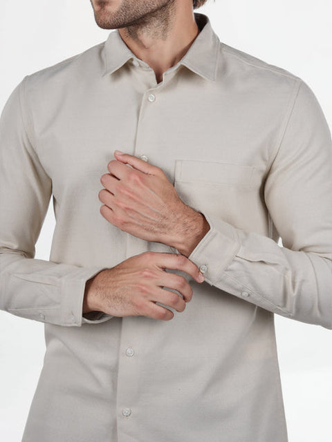 Celio Men's Beige Solid Loose Fit Viscose-Blend Shirt | Celio In Lebanon