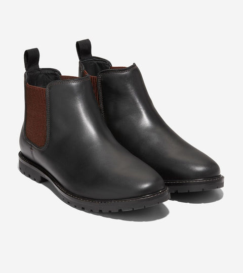 Cole Haan  Men's Black  Midland Leather Water-Resistant Pull-On Lug Sole Chelsea Boots | Cole Haan in Lebanon