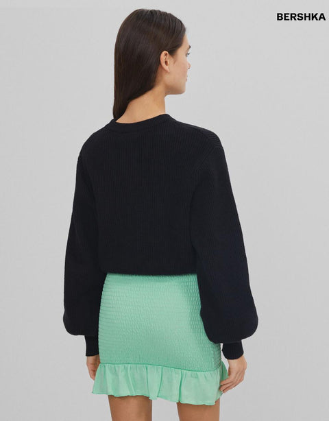 Bershka Women's Green Shirred Skirt with Frills 0148\115\526(fl105)