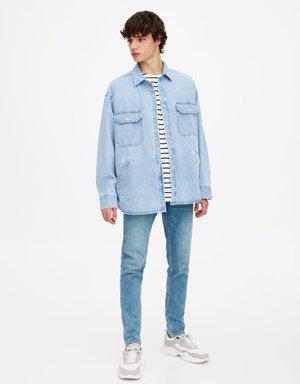 Pull & Bear Men's Distressed blue skinny jeans 5683/555/445