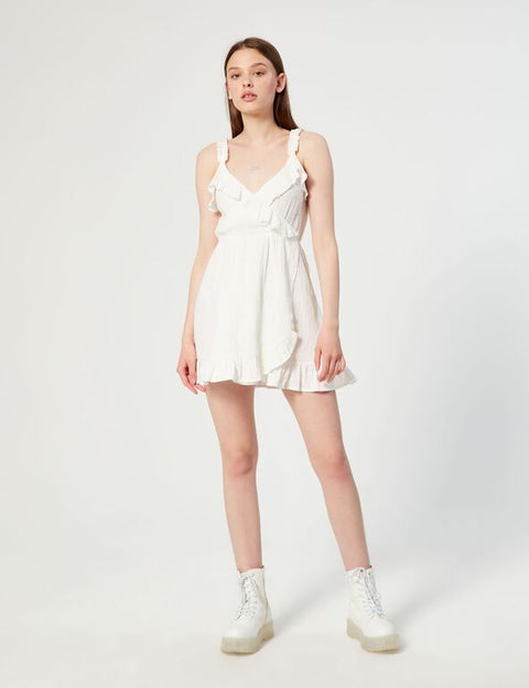 DCM Jennyfer Women's White Short Dress with Ruffles 76GAMUI/3666021566(AA13)