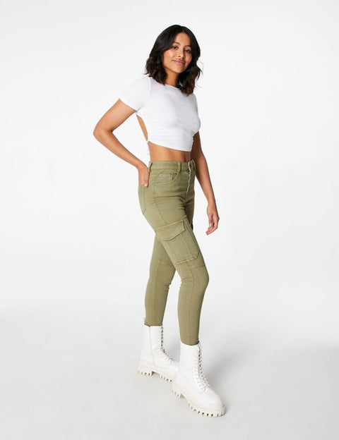 DCM Jennyfer Women's Khaki Green High waist skinny jeans 17BAM/3666021768(fl274)