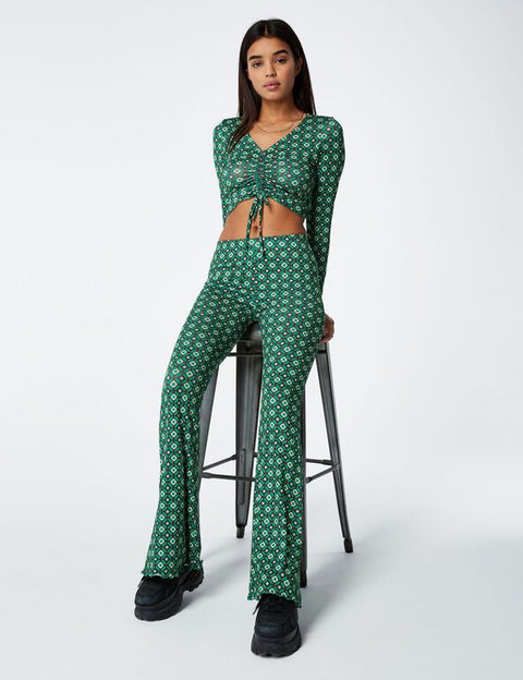 DCM Jennyfer Women's Green & Brown Seventies flare pants 16PAGO/3666021779