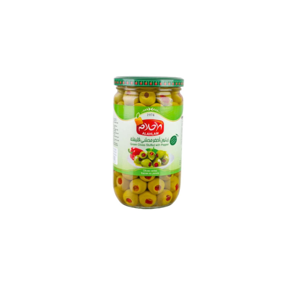 Al Ahlam Green Olives Stuffed With Pepper 700g