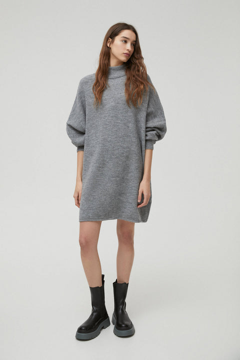 Pull & Bear Women's Gray Soft Knit Dress with High Neck 4393/303/828 (zone 4)