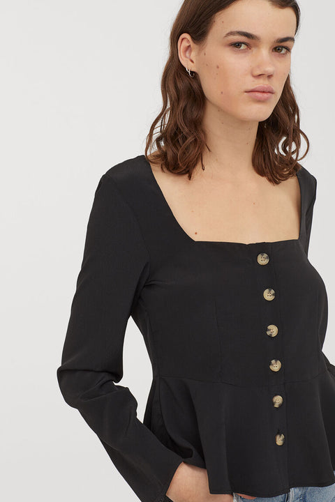H&M Women's Black Button-front blouse 0851884001 (2)