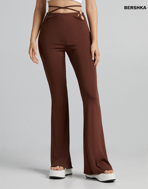 Bershka Women's Brown Flare Trousers With Ring Detail  5007/188/700 (zone 5)(FL25)