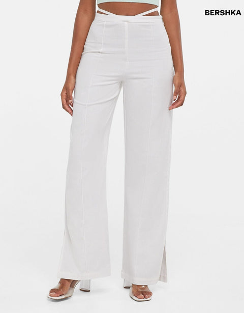 Bershka straight cotton trousers with straps 5097/168/250