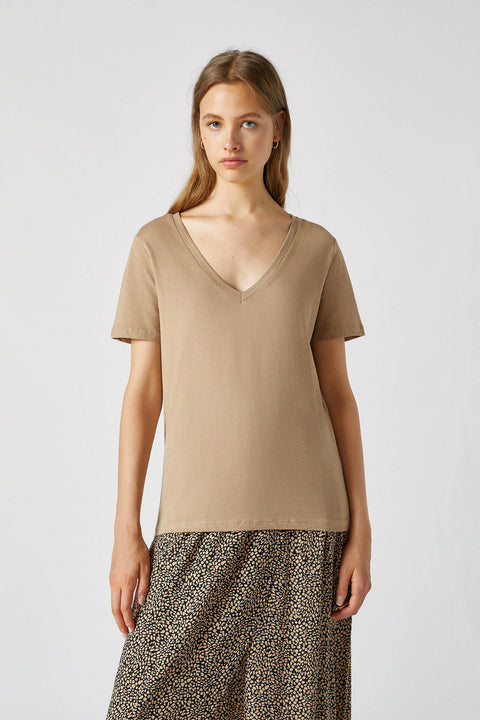 Pull & Bear Women's V-neck cotton T-shirt 5234/358/708(fl109)