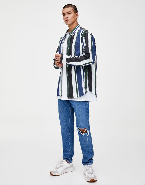 Pull & Bear Men's Multicolor Vertical Stripe Vintage Shirt 5470/527/505(SHR)