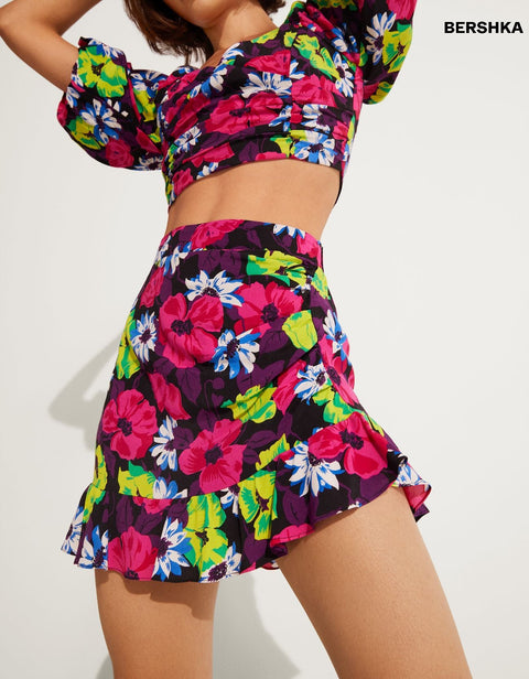 Bershka Women's Multicolor Short Floral Skirt 5686\692\800(fl102)shr