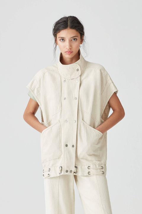 Pull & Bear Women's Beige Oversized Buttoned Waistcoat 5772/300/712(SHR)