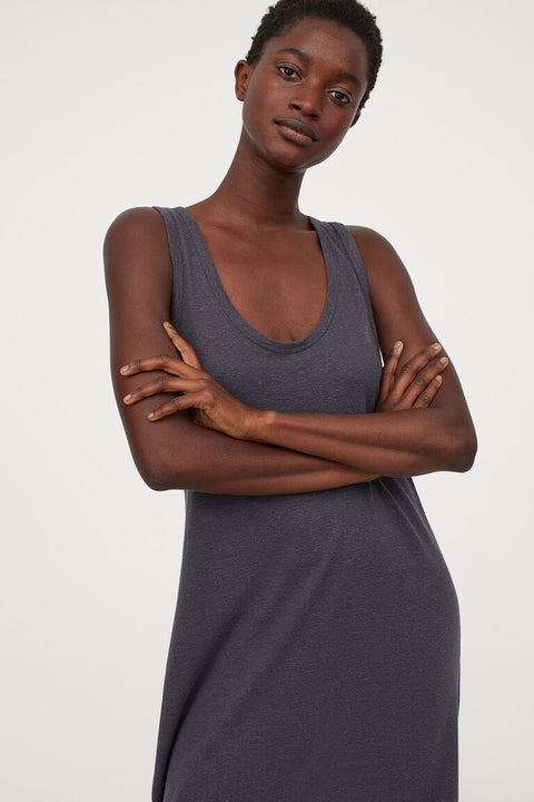 H&M  Women's  Dark Gray Fitted Linen-blend Dress 0873001001