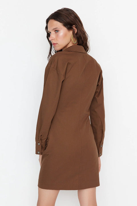 Trendyolmilla Women's Brown Limited Edition Collar Detailed Dress TWOAW21EL1388(shr)