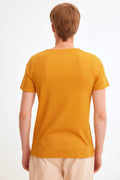 Fulla Moda Men's Mustard Crew Neck Corduroy T-Shirt 148231
