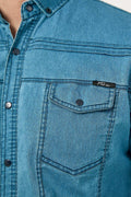 Fulla Moda Men's Light Blue Double Pocket Snap Denim Shirt 158824