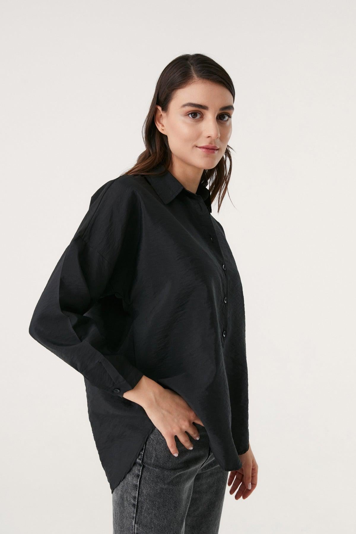 Fulla Moda Women's Black Oval Cut Loose Shirt 165182(SHR)