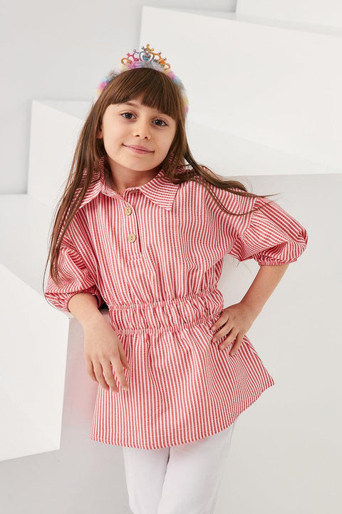 Fulla Moda Girl's Rose Striped Waist-Lined Shirt 165109(SHR)