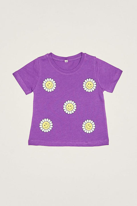 Fulla Moda Girl's Purple Daisy Printed T-Shirt 165270