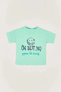 Fulla Moda Girl's Aqua Emoji Printed Oversize Kids T-Shirt 165265