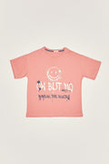 Fulla Moda Girl's Rose Emoji Printed Oversize Kids T-Shirt 165265