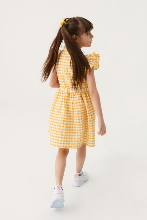 Fulla Moda Girl's Yellow gingham Patterned Dress with Buttons 165818