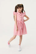 Fulla Moda Girl's Pink gingham Patterned Dress with Buttons 165818