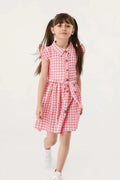 Fulla Moda Girl's Pink gingham Patterned Dress with Buttons 165818