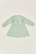 Fulla Moda Girl's Water Green Ruffled Collar Button Detailed Robe Dress 166116