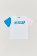 Fulla Moda Girl's White California Printed Color Garnish T-Shirt 165922