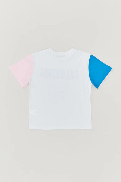 Fulla Moda Girl's White California Printed Color Garnish T-Shirt 165922 shr