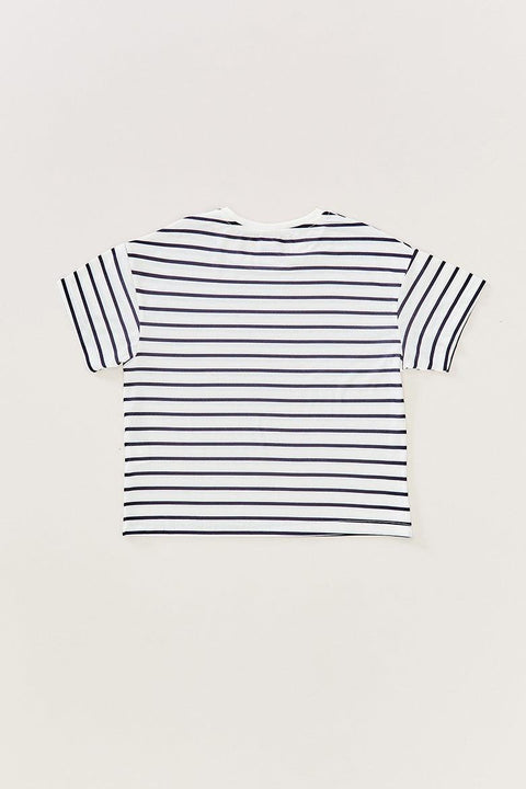 Fulla Moda Girl's White Striped Crew Neck T-Shirt 165060 (FL14)