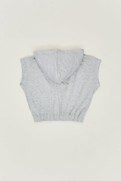 Fulla Moda Girl's Gray Striped Letter Printed Hoodie T-Shirt 166668 (FL12)