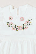 Fulla Moda Girl's Ecru Floral Embroidered Waist Belted Airobin Dress 167677