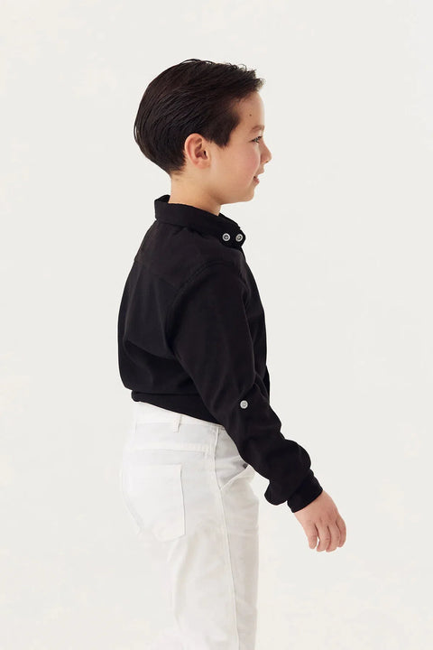 قميص Fulla Moda Boy الأسود مع الأكمام القابلة للطي 167866