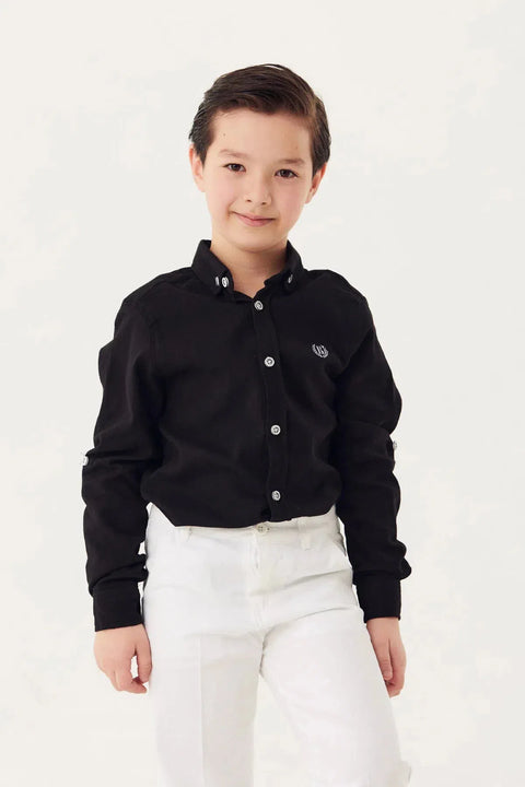 قميص Fulla Moda Boy الأسود مع الأكمام القابلة للطي 167866