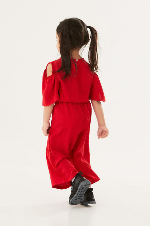 Fulla Moda Girl's Red Button Detailed Shoulder Detailed Suit 166513
