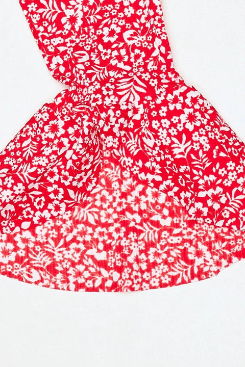 Fulla Moda Girl's Red Floral Patterned Bell Bottom Tights 168949 (FL14)